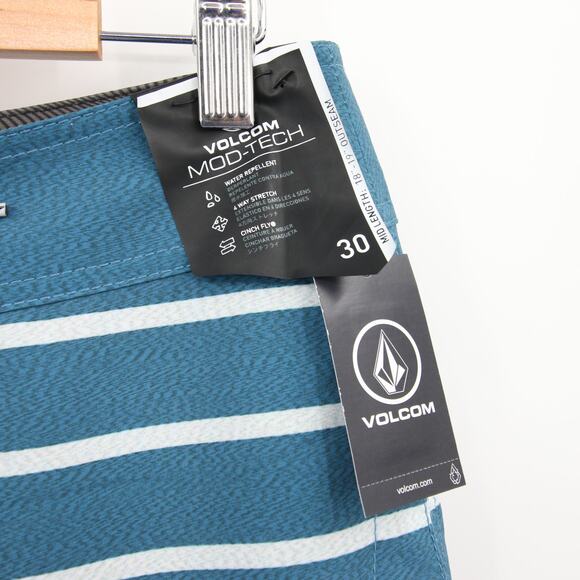 Volcom Men's Swim Trunks Blue Aged Indigo Striped Quarta Static Mod-Tech Size 30 - Picture 7 of 13